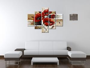 Gario Kézzel festett kép Pipacs - 5 részes Méret: 150 x 70 cm