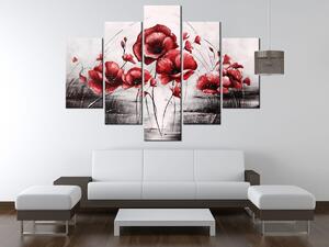 Gario Kézzel festett kép Piros pipacsok - 5 részes Méret: 150 x 70 cm