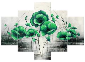 Gario Kézzel festett kép Zóld pipacsok - 5 részes Méret: 100 x 70 cm