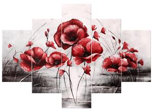 Gario Kézzel festett kép Piros pipacsok - 5 részes Méret: 150 x 70 cm