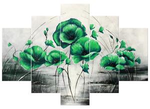 Gario Kézzel festett kép Zóld pipacsok - 5 részes Méret: 150 x 70 cm