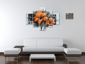 Gario Kézzel festett kép Gyönyöru narancsárga pipacsok - 5 részes Méret: 100 x 70 cm