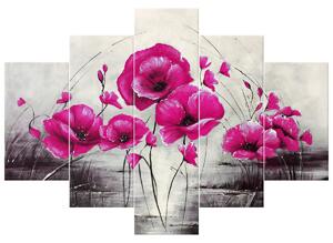 Gario Kézzel festett kép Rózsaszín pipacsok - 5 részes Méret: 150 x 70 cm