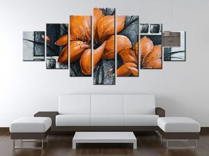 Gario Kézzel festett kép Gyönyöru narancsárga pipacsok - 7 részes Méret: 210 x 100 cm