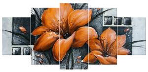 Gario Kézzel festett kép Gyönyöru narancsárga pipacsok - 5 részes Méret: 150 x 70 cm