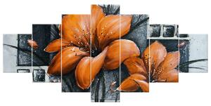 Gario Kézzel festett kép Gyönyöru narancsárga pipacsok - 7 részes Méret: 210 x 100 cm