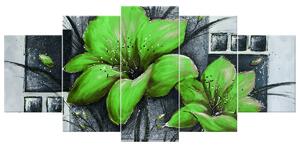 Gario Kézzel festett kép Gyönyöru zöld pipacsok - 5 részes Méret: 150 x 70 cm