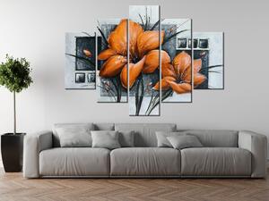 Gario Kézzel festett kép Gyönyöru narancsárga pipacsok - 5 részes Méret: 150 x 70 cm