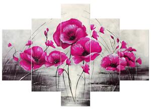 Gario Kézzel festett kép Rózsaszín pipacsok - 5 részes Méret: 150 x 70 cm