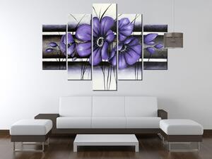 Gario Kézzel festett kép Titokzatos lila pipacs - 5 részes Méret: 150 x 70 cm