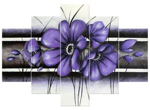 Gario Kézzel festett kép Titokzatos lila pipacs - 5 részes Méret: 100 x 70 cm