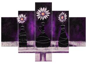 Gario Kézzel festett kép Margitvirágos lila trió - 5 részes Méret: 100 x 70 cm