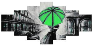 Gario Kézzel festett kép Zöld csók az esoben - 7 részes Méret: 210 x 100 cm