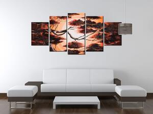 Gario Kézzel festett kép Fa naplementekor - 5 részes Méret: 150 x 70 cm