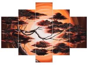 Gario Kézzel festett kép Fa naplementekor - 5 részes Méret: 100 x 70 cm