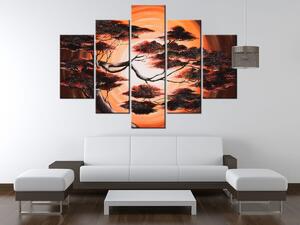 Gario Kézzel festett kép Fa naplementekor - 5 részes Méret: 150 x 105 cm