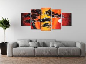 Gario Kézzel festett kép Masszív fa naplementekor - 5 részes Méret: 150 x 105 cm