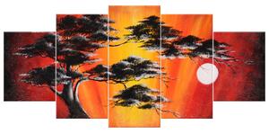 Gario Kézzel festett kép Masszív fa naplementekor - 5 részes Méret: 150 x 105 cm