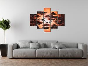 Gario Kézzel festett kép Fa naplementekor - 5 részes Méret: 150 x 105 cm