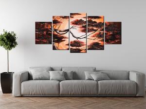 Gario Kézzel festett kép Fa naplementekor - 5 részes Méret: 150 x 70 cm