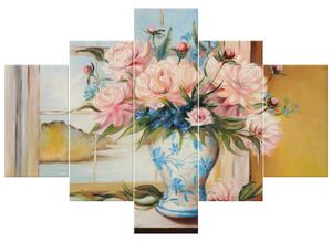 Gario Kézzel festett kép Színes virágok vázában - 5 részes Méret: 150 x 105 cm