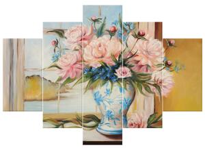 Gario Kézzel festett kép Színes virágok vázában - 5 részes Méret: 150 x 70 cm