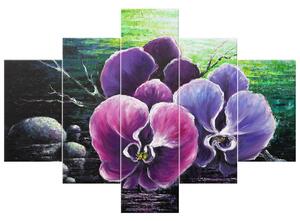 Gario Kézzel festett kép Orchidea a pataknál - 5 részes Méret: 150 x 70 cm