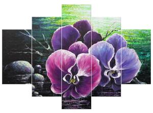 Gario Kézzel festett kép Orchidea a pataknál - 5 részes Méret: 150 x 105 cm
