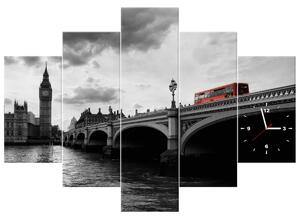Gario Órás falikép Londoni busszal a Big Ben toronyig - 5 részes Méret: 150 x 105 cm
