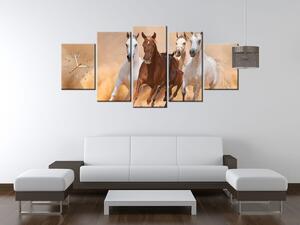 Gario Órás falikép Vágtázó lovak - 5 részes Méret: 150 x 70 cm