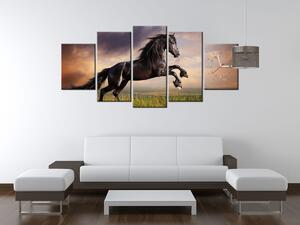 Gario Órás falikép Eros fekete ló - 5 részes Méret: 150 x 70 cm