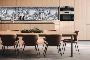 Dibond tábla a konyhapult mögött fekete-fehér hal - 260 x 60 cm ingyenes ragasztó