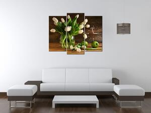 Gario Órás falikép Elbuvölo fehér tulipánok - 3 részes Méret: 80 x 40 cm