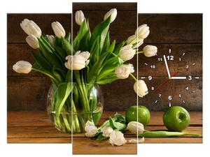 Gario Órás falikép Elbuvölo fehér tulipánok - 3 részes Méret: 80 x 40 cm