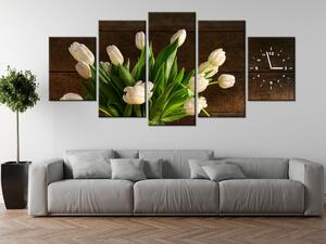 Gario Órás falikép Elbuvölo fehér tulipánok - 5 részes Méret: 150 x 70 cm