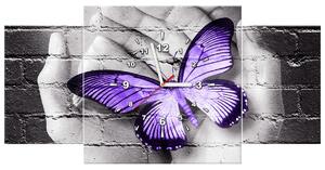 Gario Órás falikép Lila pillangó tenyéren - 3 részes Méret: 80 x 40 cm