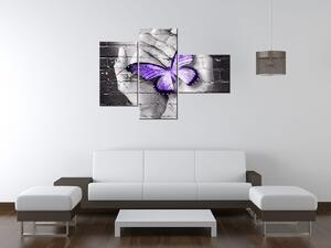 Gario Órás falikép Lila pillangó tenyéren - 3 részes Méret: 80 x 40 cm