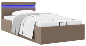 Tópszínű szövet LED-es ágykeret hidraulikus tárolóval 90x200 cm