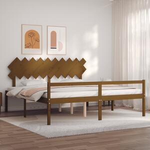 Mézbarna tömör fa ágy időseknek fejtámlával 200x200 cm