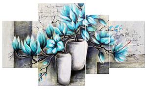 Gario Órás falikép Kék magnóliák vázákban - 4 részes Méret: 120 x 70 cm