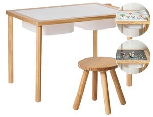 Gyermek asztal és székszett KEMPSEY Világosbarna Montessori Ágyneműtartóval