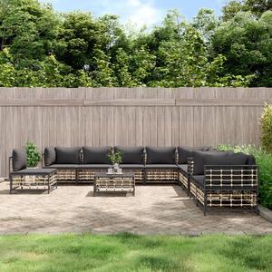 VidaXL 11 részes antracitszürke polyrattan kerti ülőgarnitúra párnával