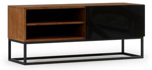 TV asztal AVARIO, 120x50x40, kézműves tölgy/fekete fényes