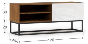 TV asztal AVARIO, 120x50x40, kézműves tölgy/fehér fényű