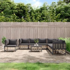 VidaXL 9 részes antracitszürke polyrattan kerti ülőgarnitúra párnákkal