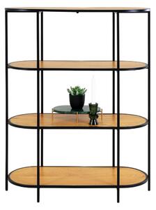 Könyvespolc, ovális polc, tölgy hatású fekete kerettel 85x36x111cm