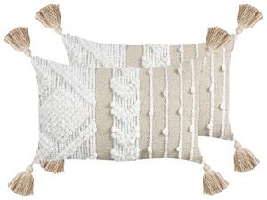 2 db díszpárna VALVARIA 30 x 50 cm Pamut Törtfehér Cikk-cakk mintás