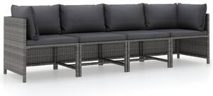 Szürke négyszemélyes polyrattan kerti kanapé párnákkal