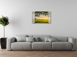 Gario Vászonkép Nyitott ablak Virágzó mezo Méret: 90 x 60 cm