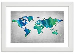 Gario Poszter Színes világtérkép betonon A keret színe: Keret nélkül, Méret: 30 x 20 cm